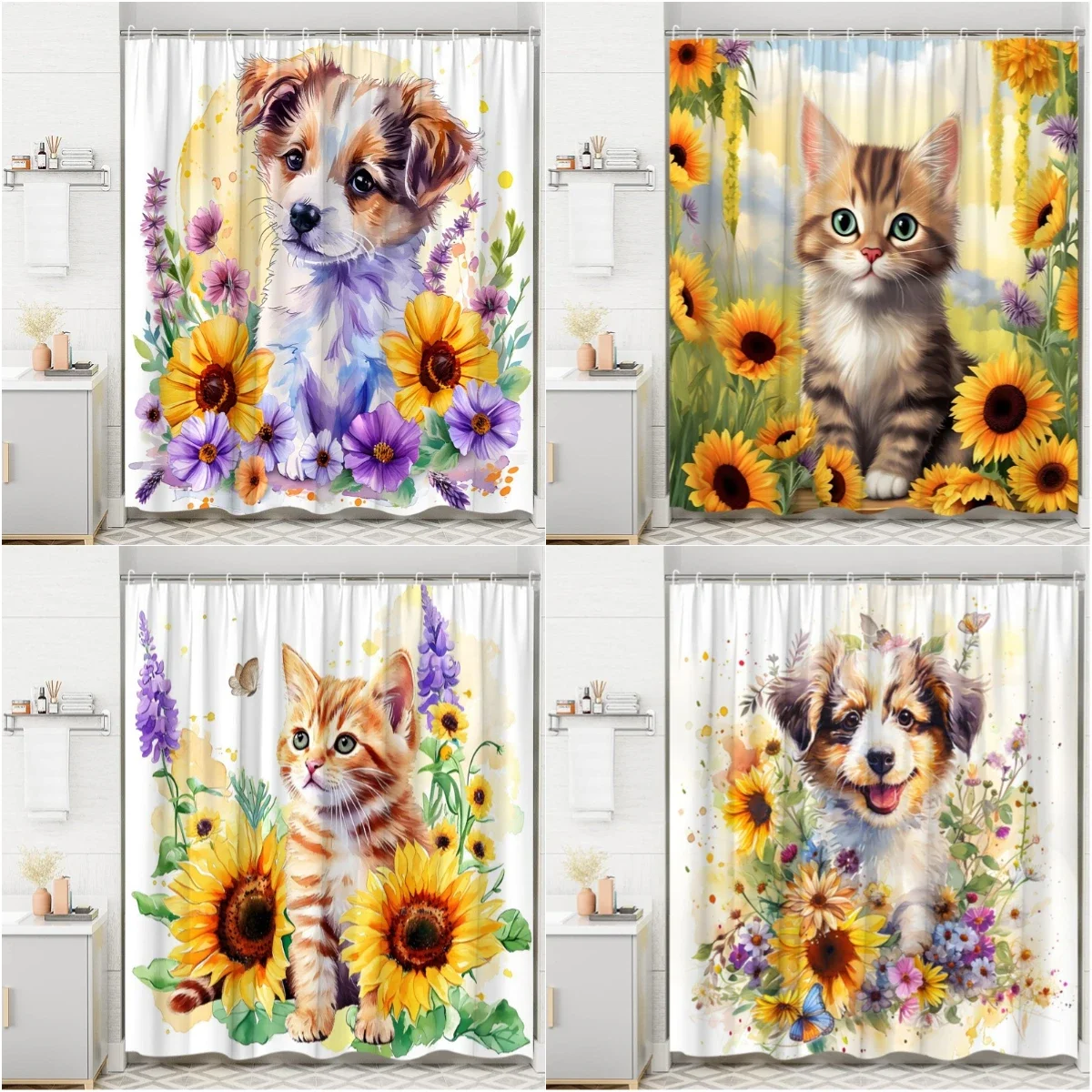 Animal Shower Curtain Watercolor Sunflower Cartoon Pet Cat Dog Farm Flower Cow Butterfly Cute Kid Polyester Print Bathroom Decor
Animal Shower Curtain Watercolor Sunflower Cartoon Pet Cat Dog Farm Flower Cow Butterfly Cute Kid Polyester Print Bathroom Decor