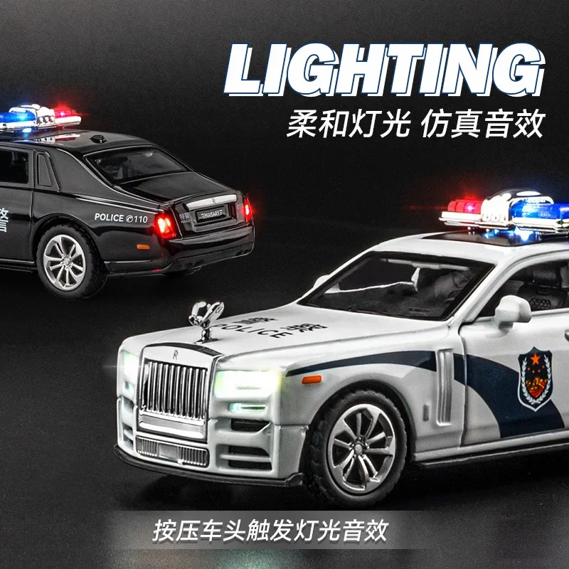 

1:36 Rolls Royce Phantom police car Simulation Diecast Metal Alloy Model car Sound Light Pull Back Collection Kids Toy Gift