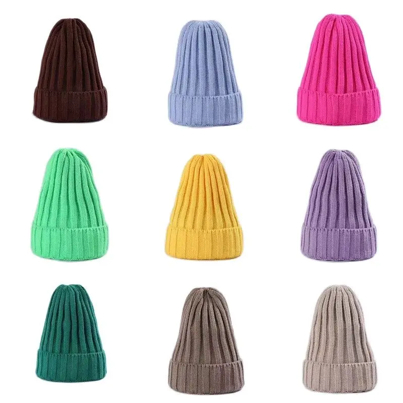 

Женская однотонная вязаная шапка в полоску, зимняя плотная Теплая Шапка-бини разных цветов, шапочки, акриловые шапки