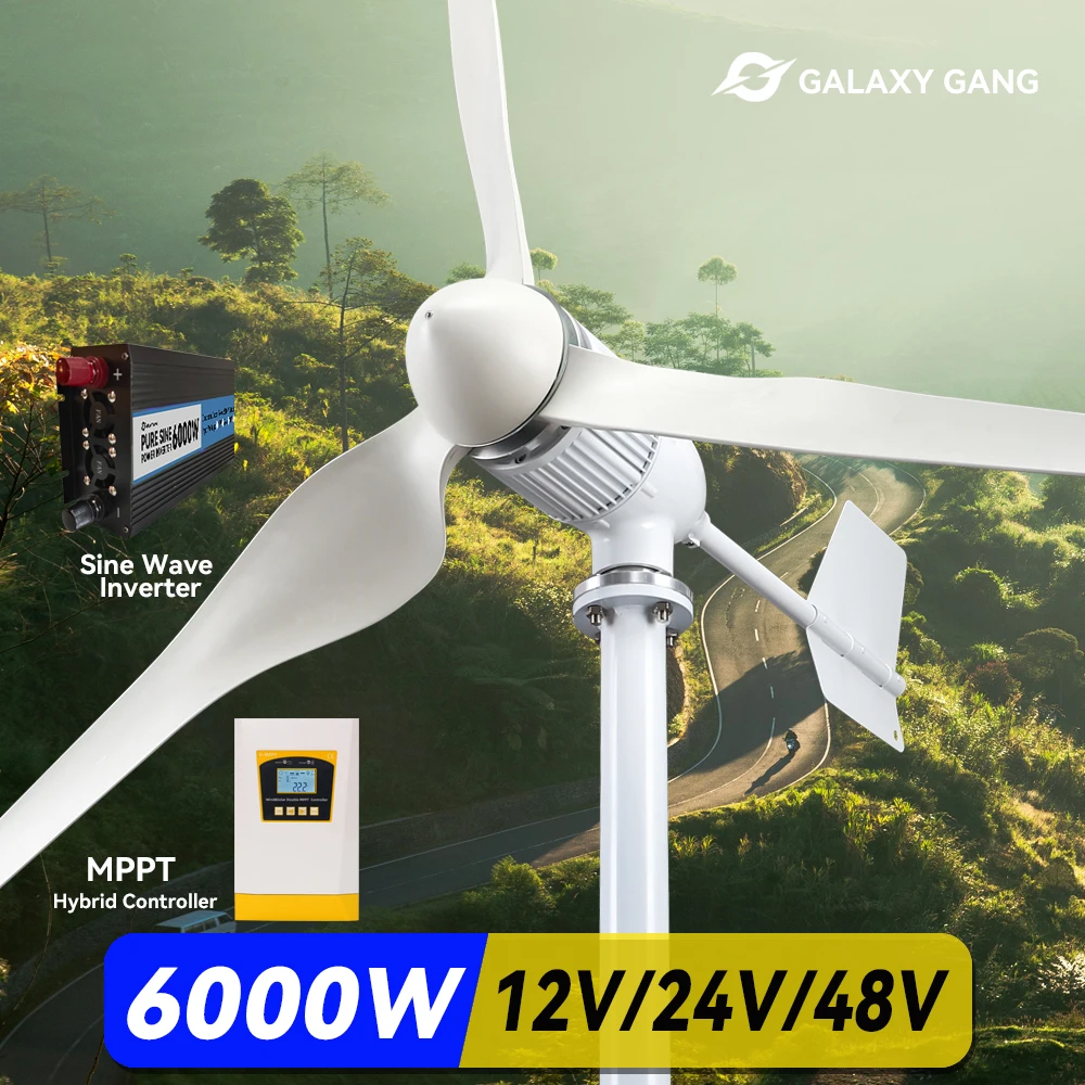 Galaxy Gang 6000w Windmill Turbine Generator Kit 6kw Power 3Blade 24V 48V With MPPT Controller Off Grid Inverter System ModelM6
Galaxy Gang 6000w Windmill Turbine Generator Kit 6kw Power 3Blade 24V 48V With MPPT Controller Off Grid Inverter System ModelM6