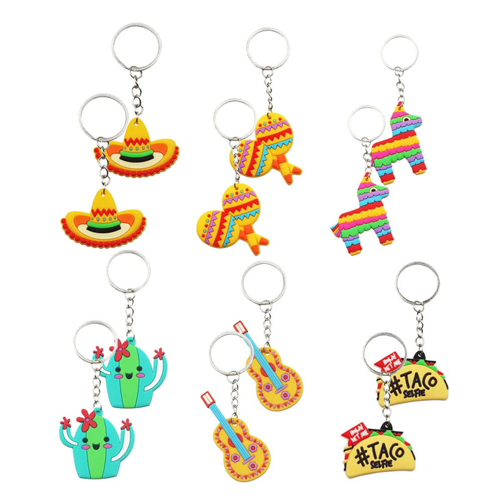 

12pcs Mexican Keychains Fiesta Theme Party Favors Cute Key Rings Bag Hanging Decorations