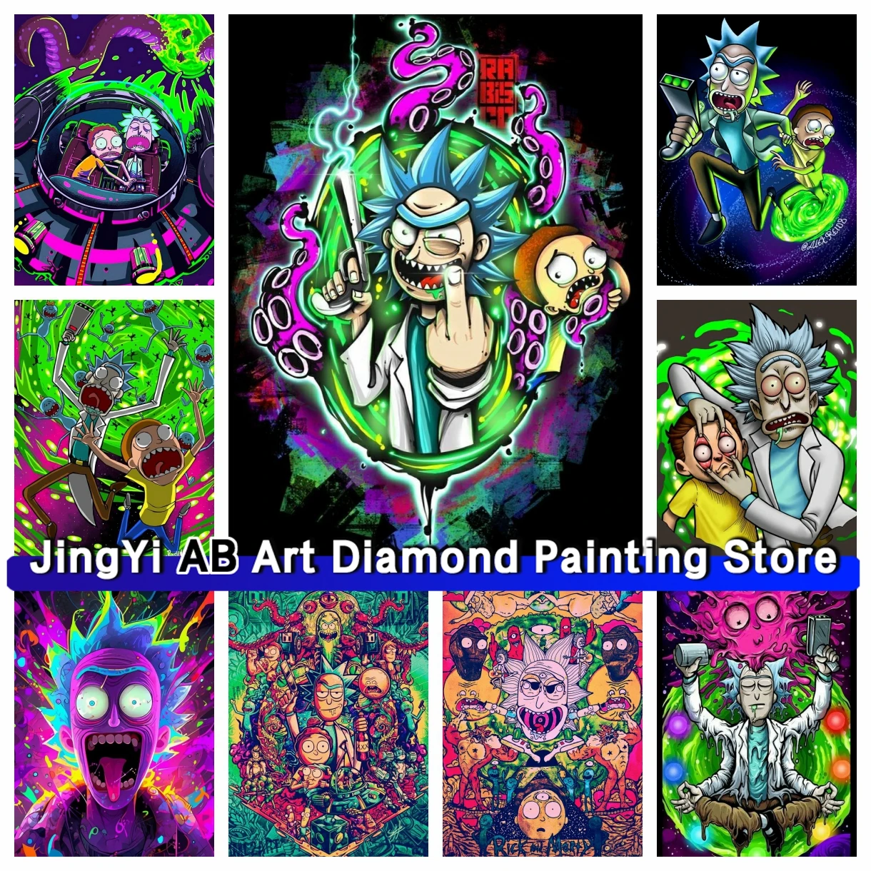 

R-Rick and Morty 5D DIY AB Diamond Painting Cartoon Characters Mosaic Diamond Embroidery Cross Stitch Picture Home Decor Gift