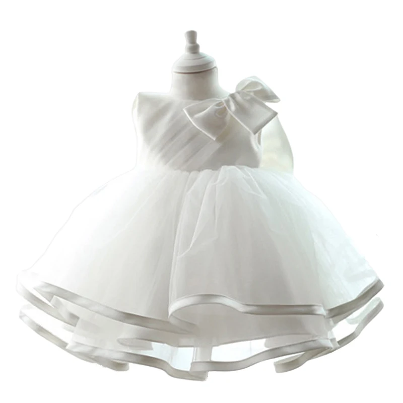 

Toddler White Flower Girl Dress for Wedding Party Tiered Tulle First Birthday Princess Dress for 1-14Yr Girls With Bow & Sash