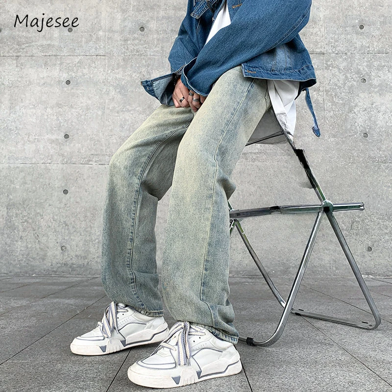 

Jeans Men Spring Autumn American Style High Street Chic Baggy Vintage Washed Denim Trousers Harajuku Hip Hop Mopping College New