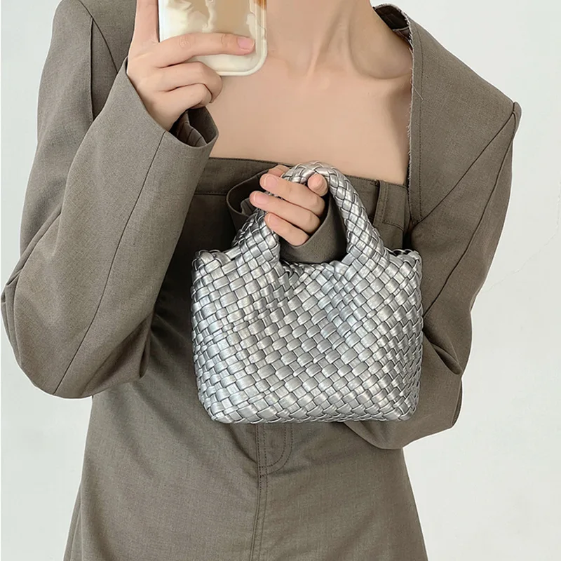 

2024 Fashion Ladies Bag Mini Woven Bag PU Leather Cute Handbag Vegetable Basket Hand Carry Bag Messenger Bag For Women