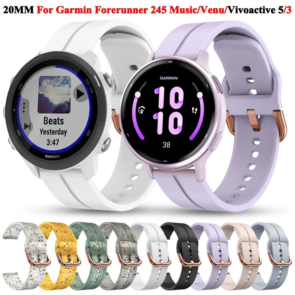 

20mm Smart Watch Strap Bracelet For Garmin Vivoactive 5 3 Venu 2 Plus SQ 2 Forerunner 245 Music 645 Silicone Band Belt Wristband