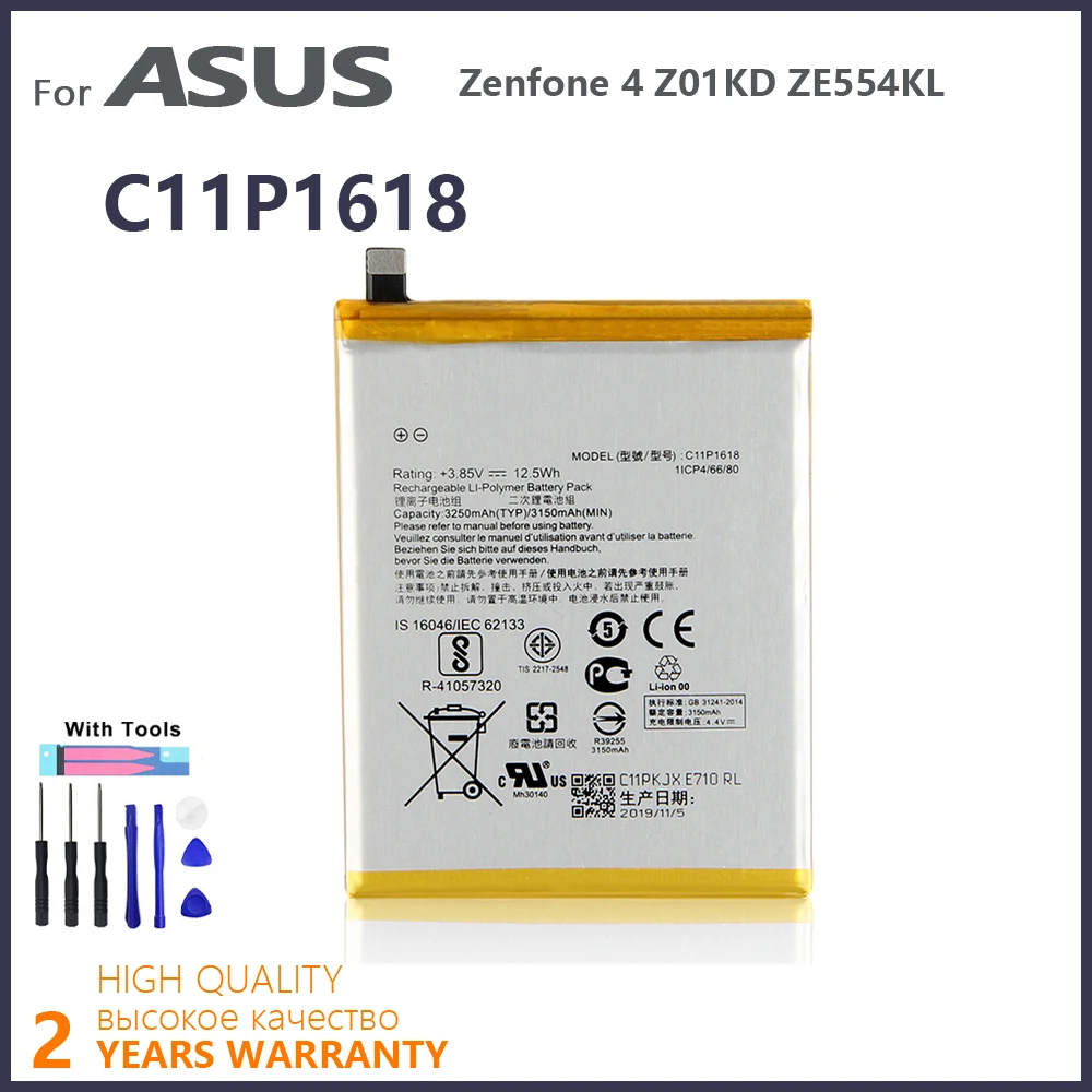 

100% Original 3250mAh C11P1618 Phone Battery For ASUS Zenfone 4 Z01KD ZE554KL High Quality Batteries With Free Tools