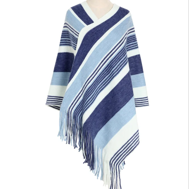 Autumn Winter Brushed Color Striped Knitted Shawl Women's Imitation Cashmere Warm Pullover Cloak Girl Outdoor Blue
Autumn Winter Brushed Color Striped Knitted Shawl Women's Imitation Cashmere Warm Pullover Cloak Girl Outdoor Blue