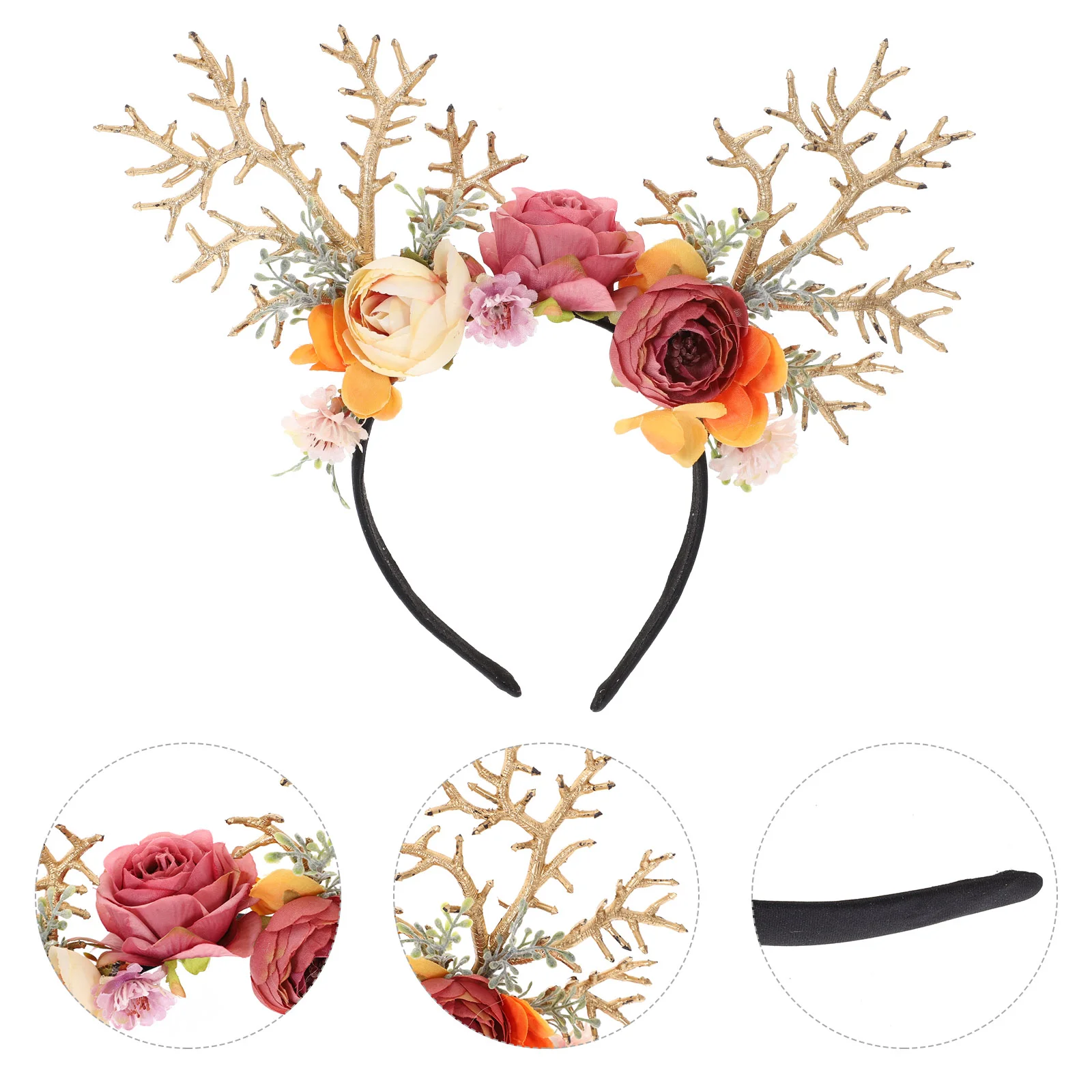 

Christmas Headbands Antlers Flower Decor Holiday Headdress Hair Accessories for Festival Party New Year Halloween