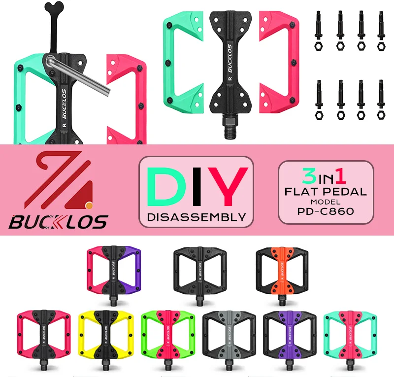 

BUCKLOS Mtb Nylon Platform Pedals Multicolored Bicycle Flat Pedal DIY Mountain Bike Footrest Footboards Cycling Foot Hold Parts