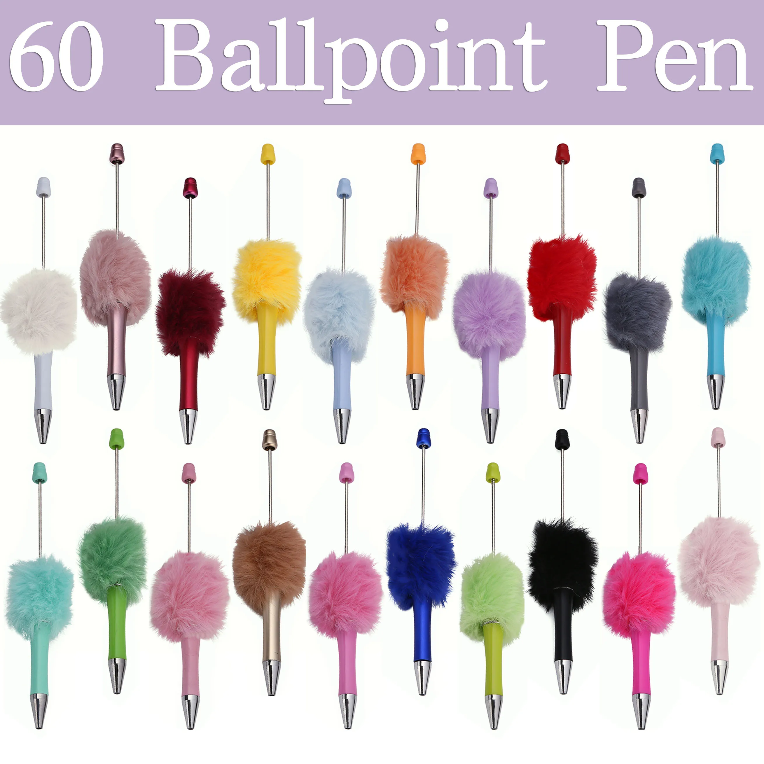 

60Pcs New plush beaded pen beaded DIY ballpoint pen plastic can be strung school office writing supplies stationery wedding gift