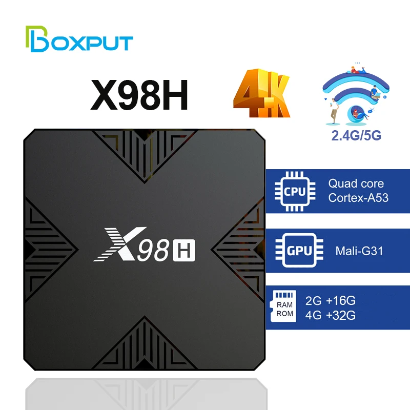 

Smart TV BOX X98H Android 12 Allwinner H618 BT5.0 Wifi 2.4G 5G 4K 100M 2G 4G 16G 32G Media Player Set Top Box