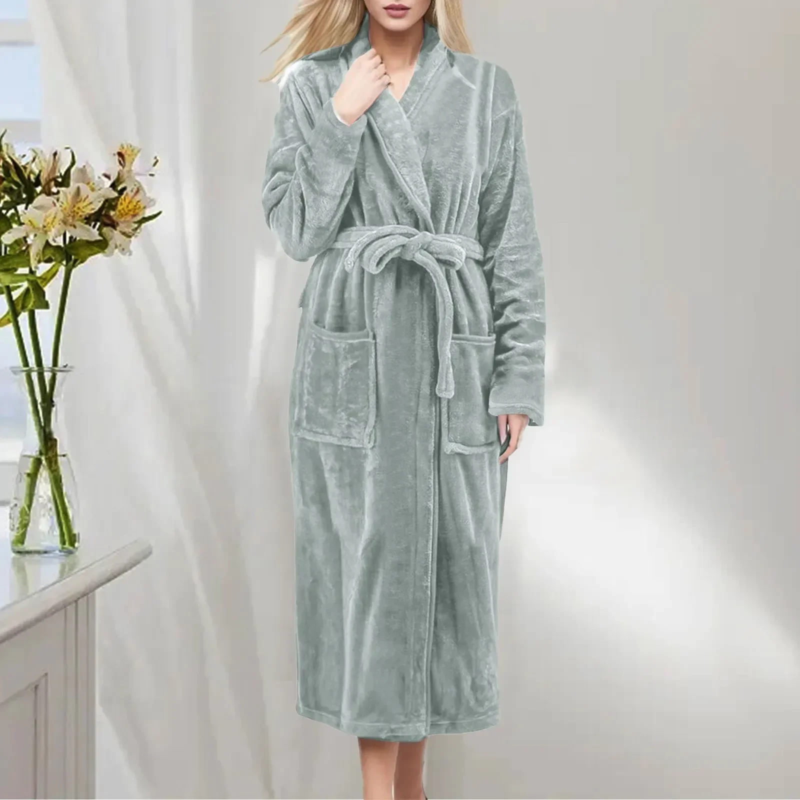 

Warm Dressing Casual Women New Autumn Bathrobe Robe Nightgown Female Gowns Soft Winter Lightweight Long Home Plush Robes