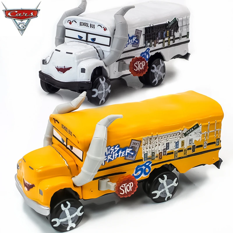 

11CM Disney Pixar Cars 3 School Bus Miss FRITTER Metal Car Model Toy Car 1:55 Die Cast Metal Alloy Children Toy For Kids Gift