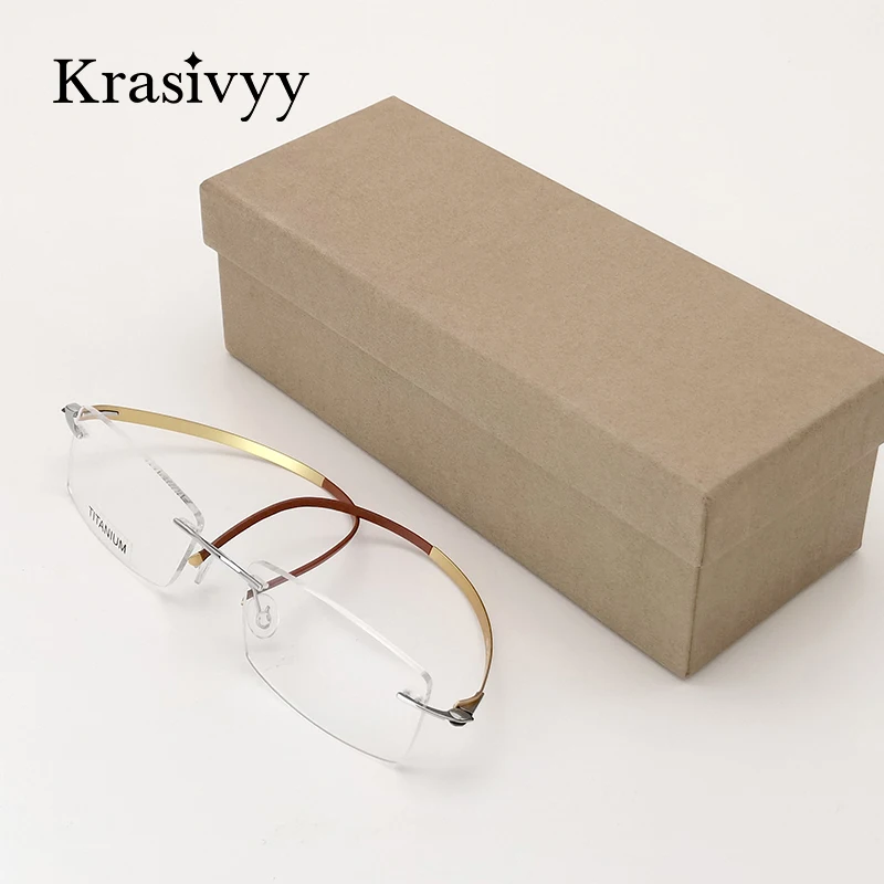 

Krasivyy Pure Titanium Rimless Glasses Frame Men Screwless Square Ultralight Optical Prescription Eyeglasses Women Brand Eyewear