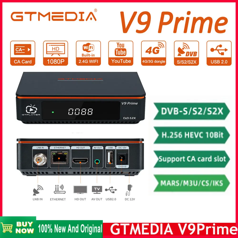 

GTMEDIA V9 Prime Satellite Receiver DVB-S/S2/S2X built in wifi H.265 1080P GTshare Support CS/IKS/CA Card Slot PK V9 Super