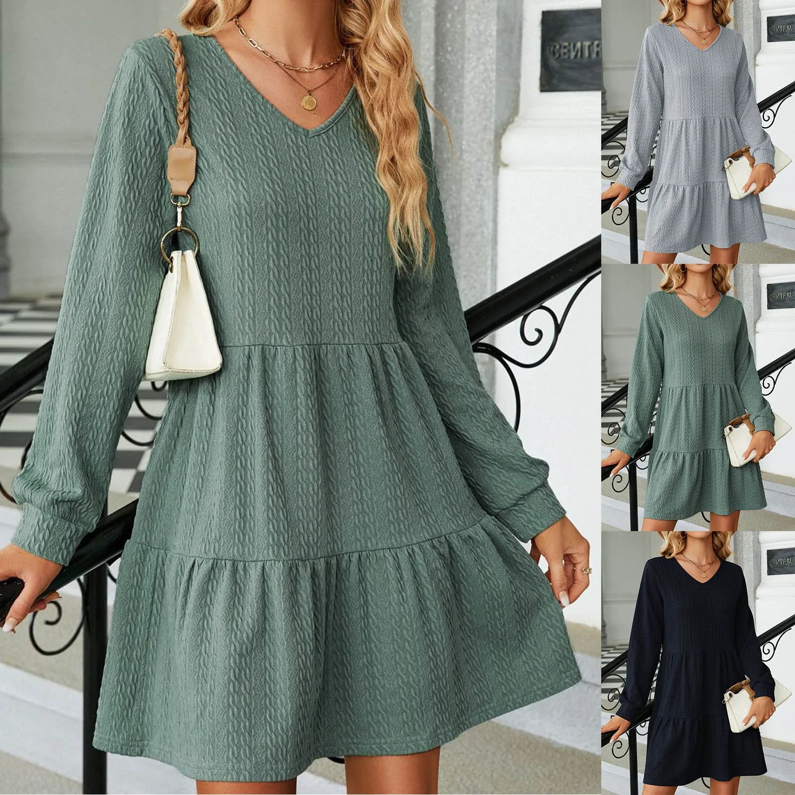 2024 Women's Knitted Mini Dress Spring And Summer Fashion V Neck Long Sleeve Dress Casual Loose Elegant Print Short Dress
2024 Women's Knitted Mini Dress Spring And Summer Fashion V Neck Long Sleeve Dress Casual Loose Elegant Print Short Dress