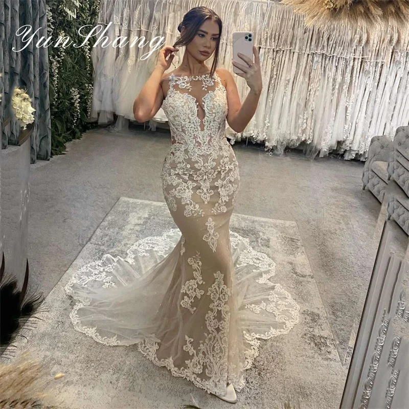 Yunshang Luxury Mermaid Wedding Dresses Women Lace Spaghetti Straps Open Back O-Neck Bridal Gowns Sweep Train Vestidos De Novia
Yunshang Luxury Mermaid Wedding Dresses Women Lace Spaghetti Straps Open Back O-Neck Bridal Gowns Sweep Train Vestidos De Novia