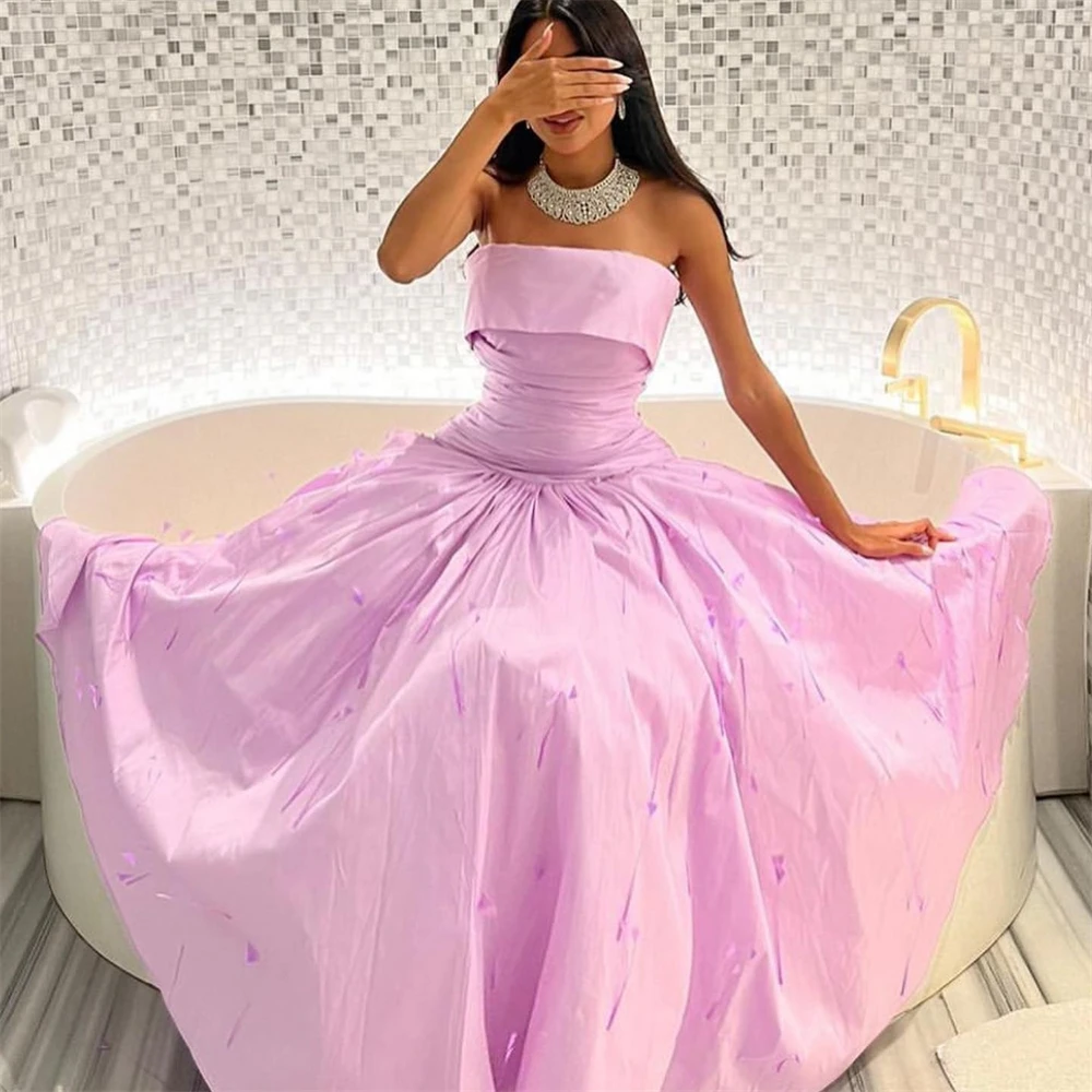 

Prom Dress فساتين السهرة Strapless A Line Beads 3D Flowers 2024 Satin Formal Occasion Evening Gown Arab Saudi فستان حفلة موسيقية