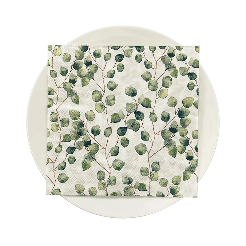 

20pcs/Pack of 2 Layers Eco-Friendly square Cocktail Table Tissue green leaf print Disposable Party Decorations Colorful Napkins