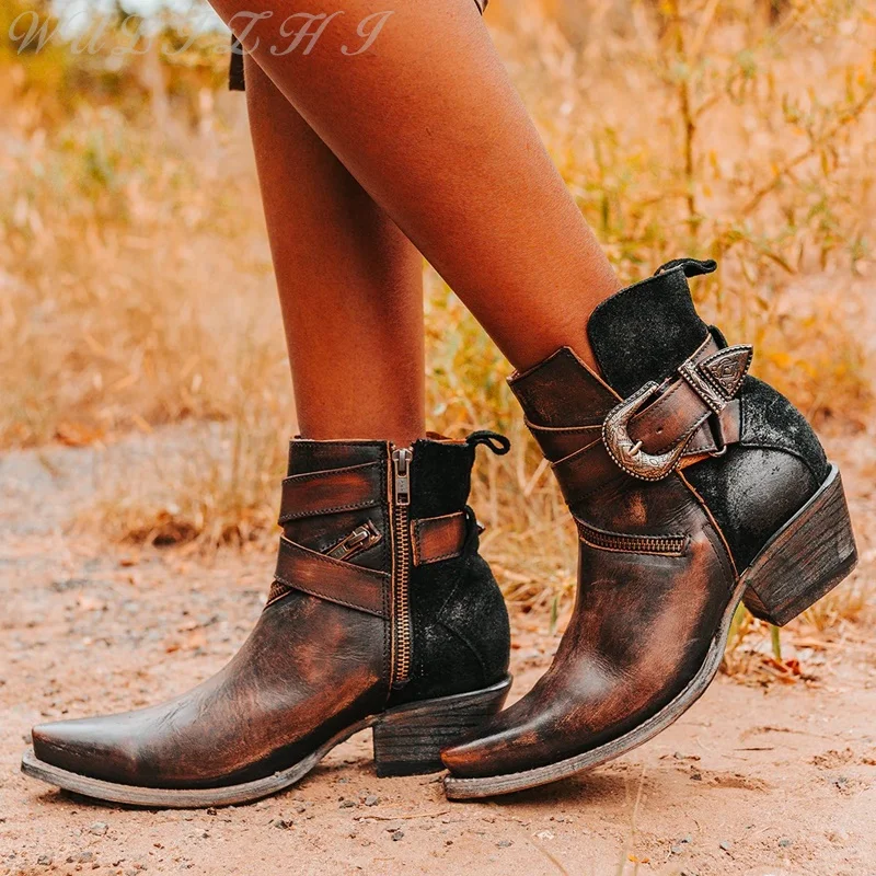 Dark Brown Punk Style Women's Short Boots Belt Buckle Decoration Thick Heel Shoes Autumn Side Zipper Leather Ankle Modern Boots
Dark Brown Punk Style Women's Short Boots Belt Buckle Decoration Thick Heel Shoes Autumn Side Zipper Leather Ankle Modern Boots