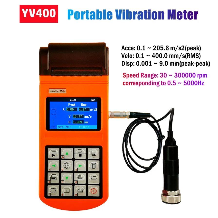YV400 Handheld Vibration Meter Mechanical Velocity Displacement Acceleration Measuring Meter 30~30000rpm Rotating Speed Tester
YV400 Handheld Vibration Meter Mechanical Velocity Displacement Acceleration Measuring Meter 30~30000rpm Rotating Speed Tester