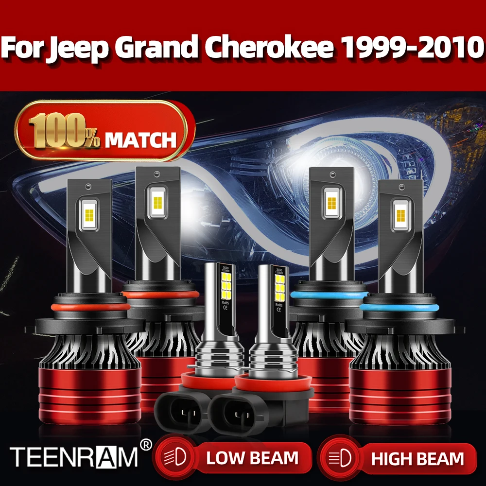

60000LM Canbus Led Headlight Bulb 6000K Car Headlamps 12V Fog Lamps For Jeep Grand Cherokee 1999-2005 2006 2007 2008 2009 2010