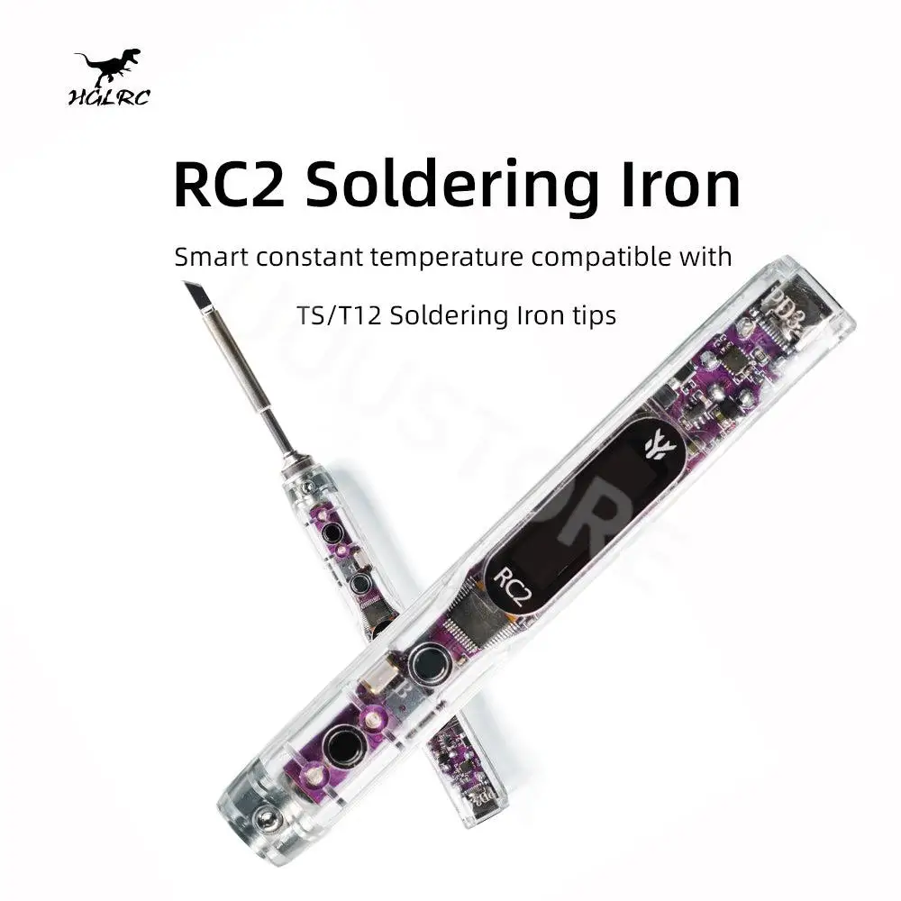 

HGLRC RC2 Soldering Iron OLED HD Display Smart Constant Temperature Compatible with TS / T12 Soldering Lron Tips for FPV Drone