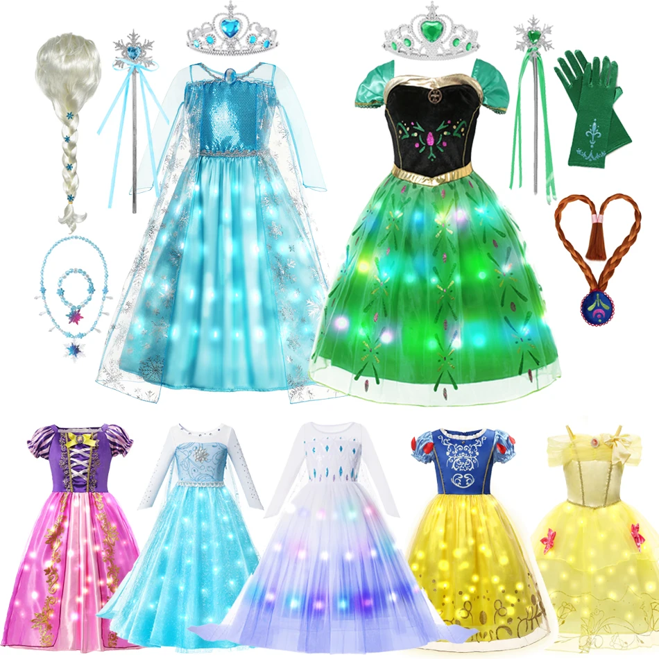 Disney Frozen Princess Elsa Anna LED Light Up Dress Girls Kids Cosplay Party Clothes Belle Rapunzel Luminous Halloween Prom Gown
Disney Frozen Princess Elsa Anna LED Light Up Dress Girls Kids Cosplay Party Clothes Belle Rapunzel Luminous Halloween Prom Gown