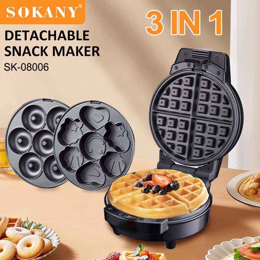 

600W Electric Sandwich Machine Detachable 3-in-1 Waffle Makers Doughnut Cartoon Cake Maker Double Side Heating Breakfast Machine
