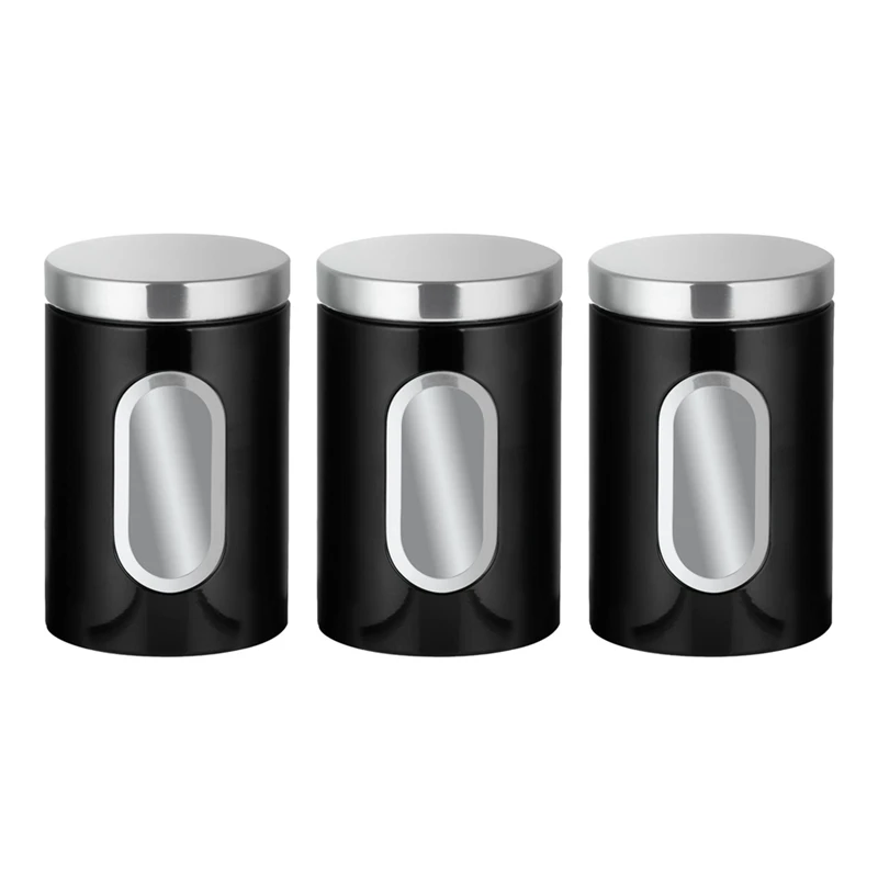 3 Piece Kitchen Canister Set Black Stainless Steel Suitable For Sugar, Tea, Coffee, Etc -Multi Food Storage Jars
3 Piece Kitchen Canister Set Black Stainless Steel Suitable For Sugar, Tea, Coffee, Etc -Multi Food Storage Jars