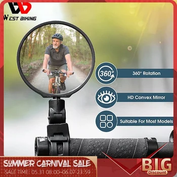 Espelho Retrovisor de Guidão de Bicicleta com Ângulos Ajustáveis de Alta Definição para Bicicletas de Montanha e Scooters Elétricos 7 WEST BIKING 1 Piece Bicycle Rearview Mirror 360 MTB Handlebar Convex Mirror Universal Electric Scooter E-bike Blind Spot Mirror