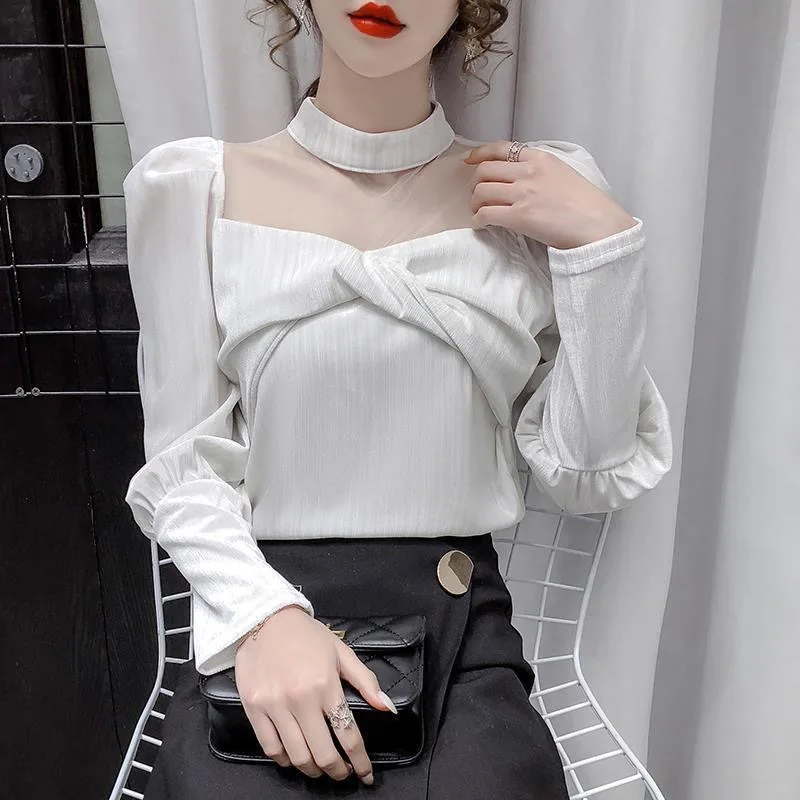 Women Winter Autumn Style Blouses Shirts Lady Casual long Sleeve Stand Collar Mesh Patchwork Blusas Tops ZZ2024
Women Winter Autumn Style Blouses Shirts Lady Casual long Sleeve Stand Collar Mesh Patchwork Blusas Tops ZZ2024