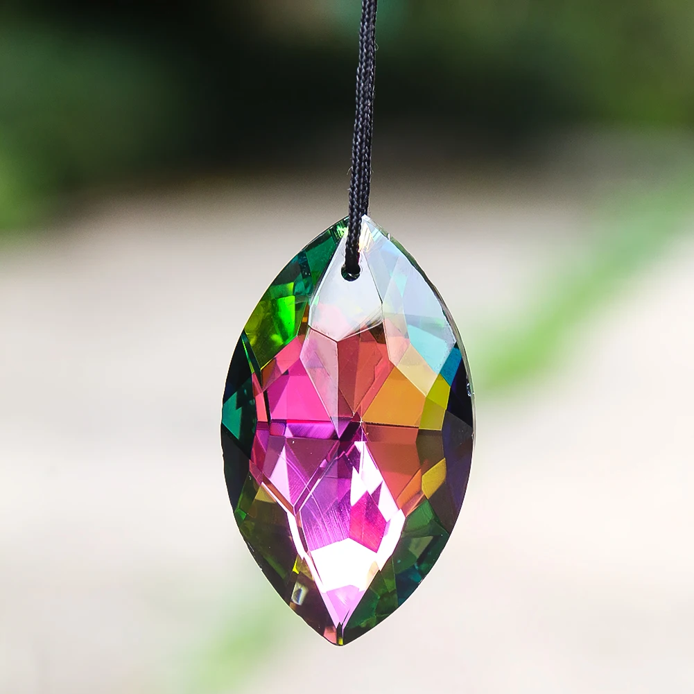 

50mm Faceted Marquise Crystal Prism Color Plated Horse Eye Pendant Rainbow Maker Chandelier Accessories Suncatcher Hanging Decor