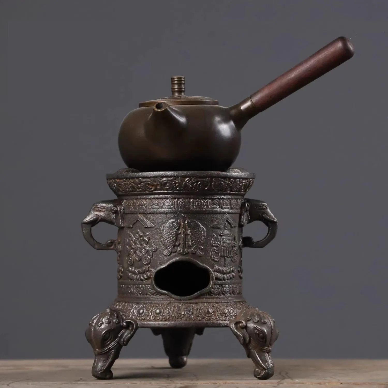 

Retro cast iron charcoal stove elephant ear barbecue grill mini heating basin tea boiler, home decoration ornaments art collecti