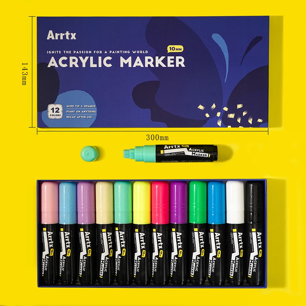 Arrtx Acrylic Marker 12-color 10MM. Hand-painted Graffiti Diy, Suitable For Stone, Glass, Canvas, Wall, non-fading
Arrtx Acrylic Marker 12-color 10MM. Hand-painted Graffiti Diy, Suitable For Stone, Glass, Canvas, Wall, non-fading