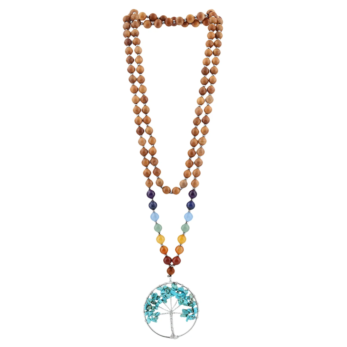 

108 Mala Prayer Stone Beads Wrap Bracelet Healing Crystal Tree Of Life Pendant Necklace 7 Chakra Meditation Handmade Jewelry