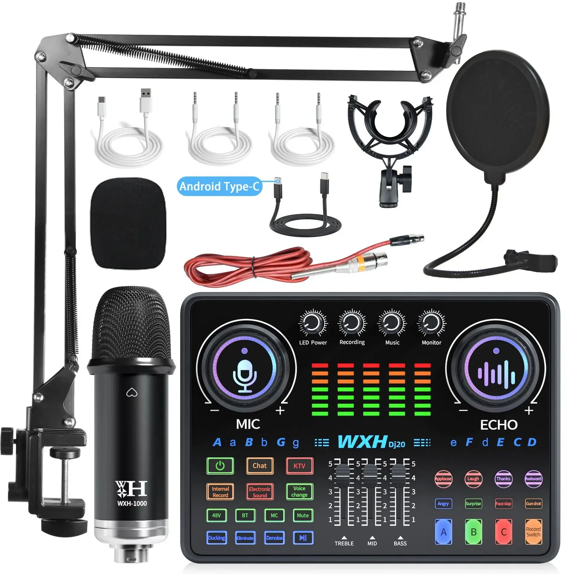 

Dj20 Sound Card Studio Mixer WXH1000 Noise Reduction Microphone Singing Voice Live Broadcast Phone Computer Record USB Sound Set