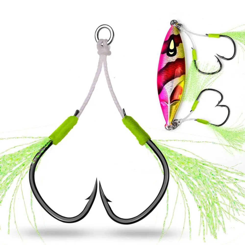 

2 pairs of High Carbon Steel Metal Jig Tail Assist Hooks Sharp Slow Jigging Solid Ring Jigging Fishhook Corrosion-resistant