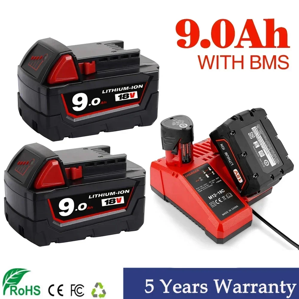 18V 9.0Ah Replacement for Milwaukee M18 XC Lithium Battery 48-11-1860 48-11-1850 48-11-1840 48-11-1820 Rechargeable Batteries
18V 9.0Ah Replacement for Milwaukee M18 XC Lithium Battery 48-11-1860 48-11-1850 48-11-1840 48-11-1820 Rechargeable Batteries
