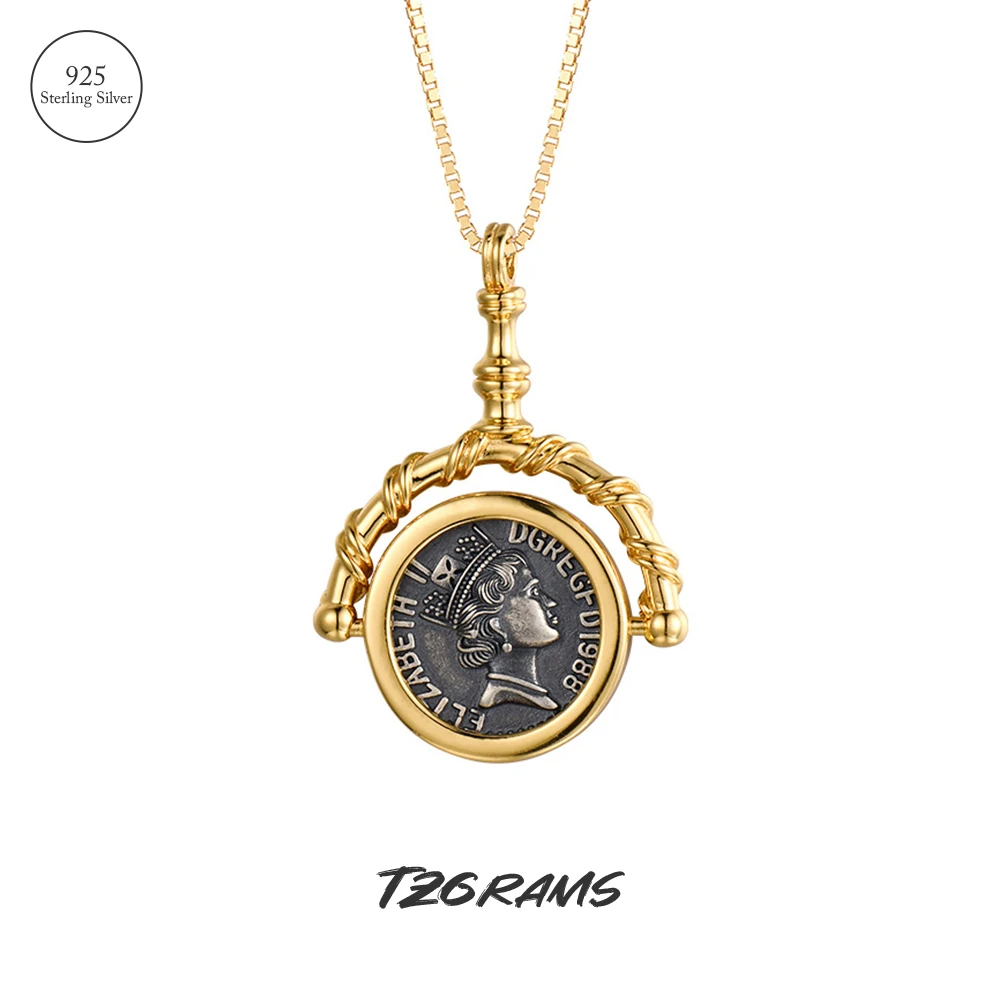 TZgrams Gold Antiqued Coin Pendant 925 Sterling Silver Rotatable Greek Queen Double Side Big Round Pendant Retro Fashion Jewelry
TZgrams Gold Antiqued Coin Pendant 925 Sterling Silver Rotatable Greek Queen Double Side Big Round Pendant Retro Fashion Jewelry