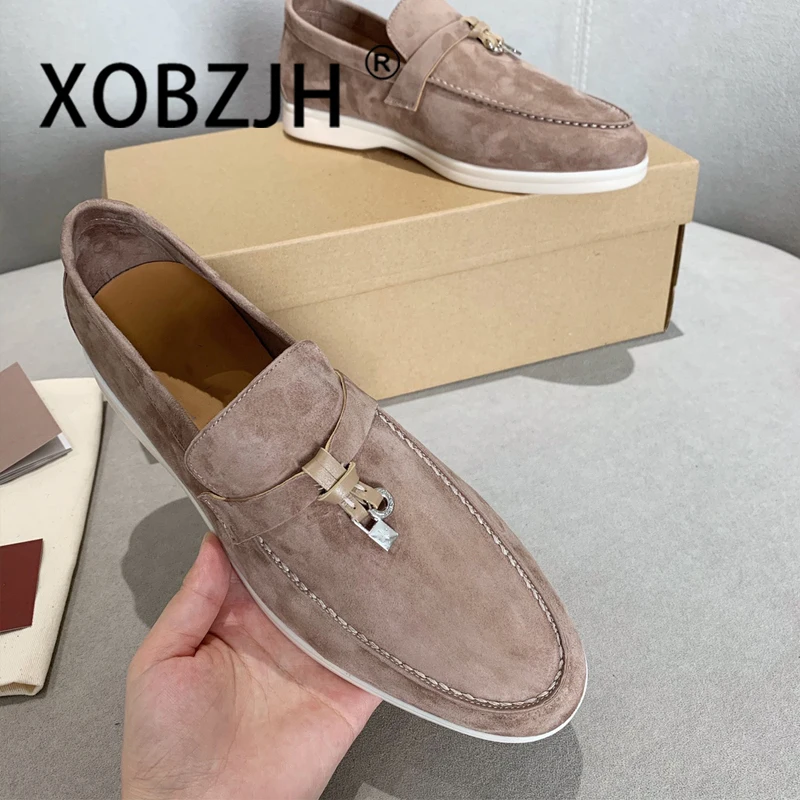 

Summer Walk Shoes Moccasines Suede Loafers Women Spring Autumn Fashion Causal Leather Metal Pendant Flat Shoes Lazy SlipOn Mules