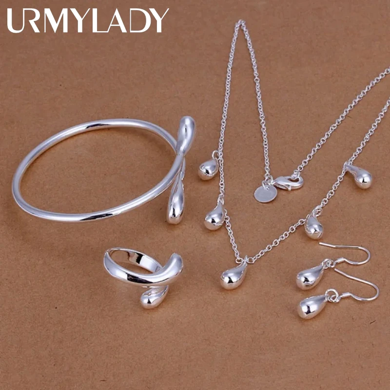 

925 Sterling silver necklace bangle Drop Earrings ring set wedding party jewelry charm classic women fashion sets