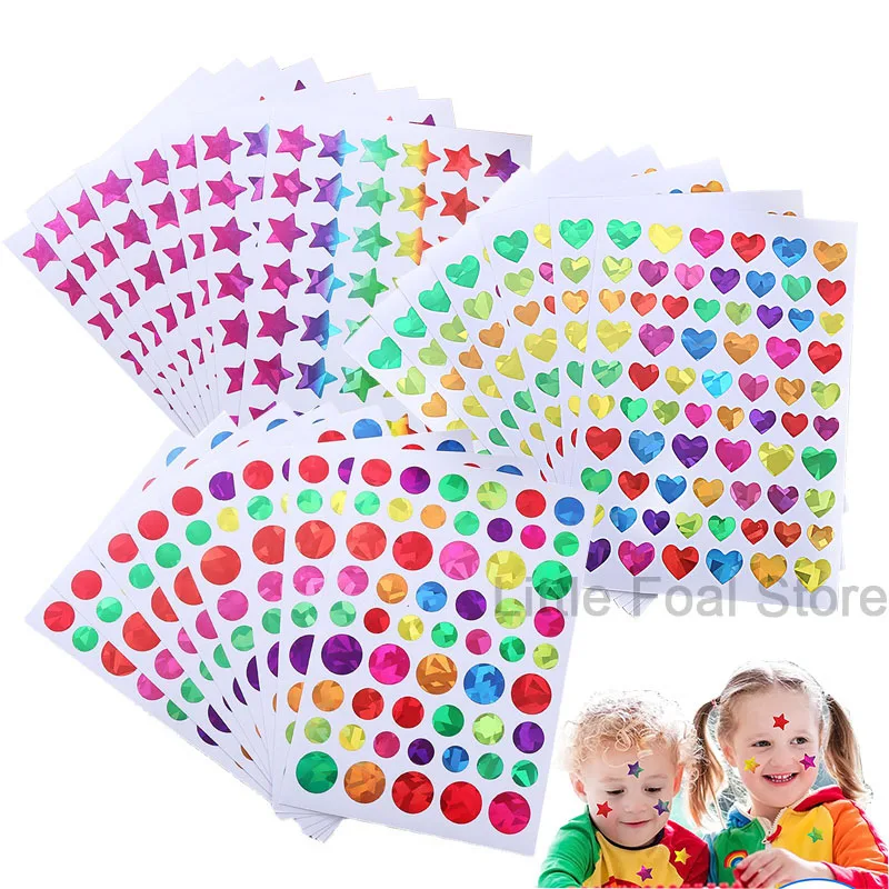 

3-45sheets Holographic Rainbow Small Star Dots Heart Stickers Kids Reward Behavior Chart Student Planner School Teacher Supplies