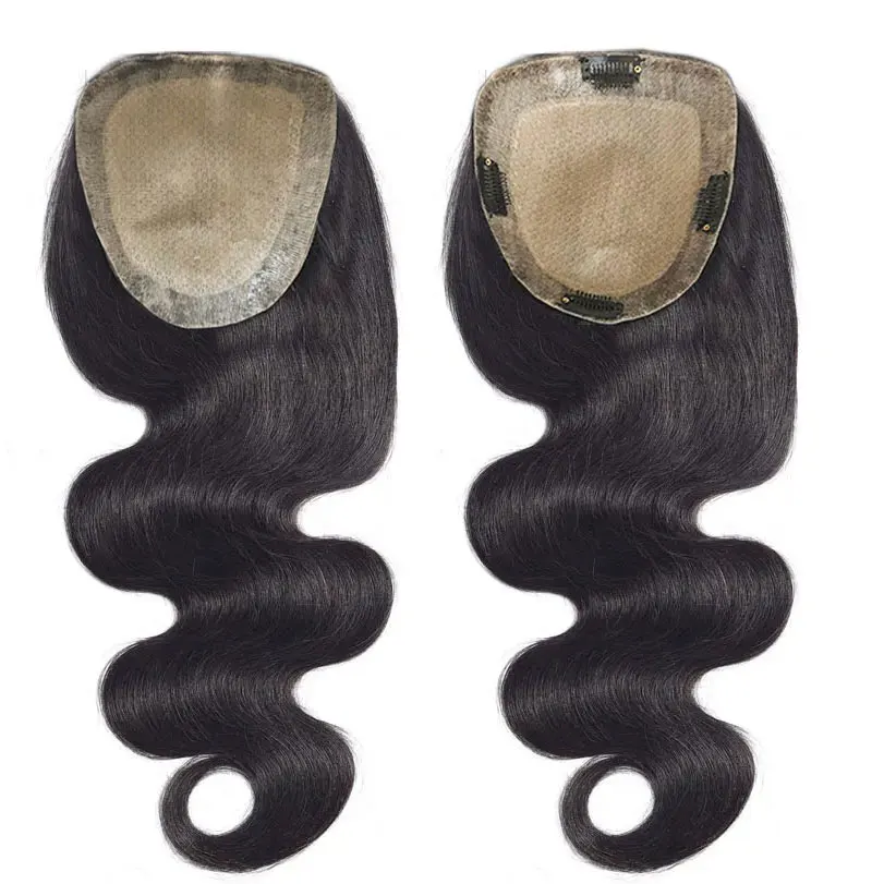 

Silk Skin Base Natural Scalp Top Women Toupper 2cm PU Around Virgin Body Wave Human Hair Women Topper 15x16cm