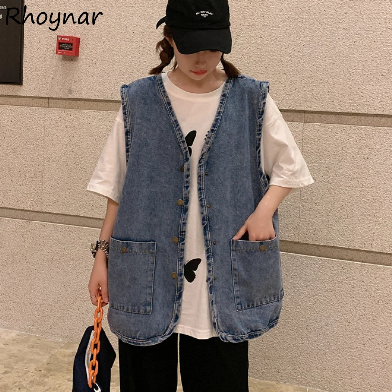 Denim Vests Women V-Neck Leisure Pockets Solid Korean Style Students Spring Autumn Clothing Simple Design Chic Ins Loose Daily
Denim Vests Women V-Neck Leisure Pockets Solid Korean Style Students Spring Autumn Clothing Simple Design Chic Ins Loose Daily