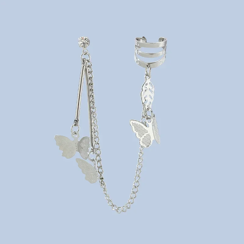 ONE PIECE Temperament U-shaped Rhinestone butterfly Ear Bone Clip Silver Color Butterfly Chain Clip on No Piercing Earrings
ONE PIECE Temperament U-shaped Rhinestone butterfly Ear Bone Clip Silver Color Butterfly Chain Clip on No Piercing Earrings
