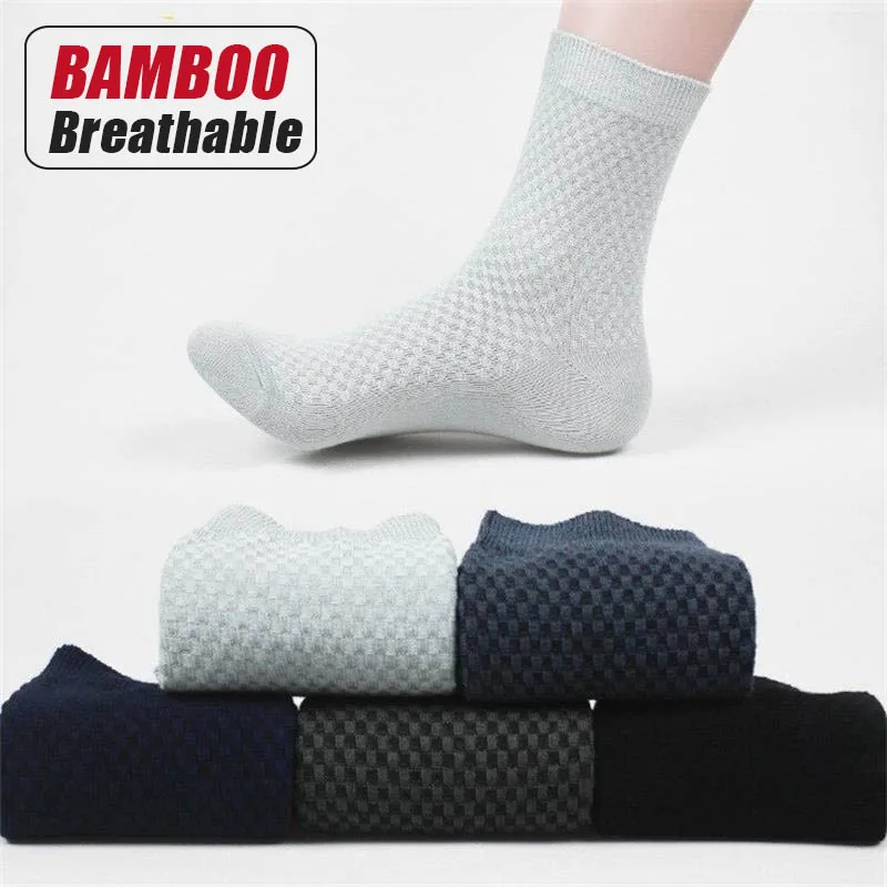 

5Pairs/Men's Business Bamboo Fabric Socks Classic Style Black Dress Socks Breathable Sweat Absorption Antibacterial Socks 38-46