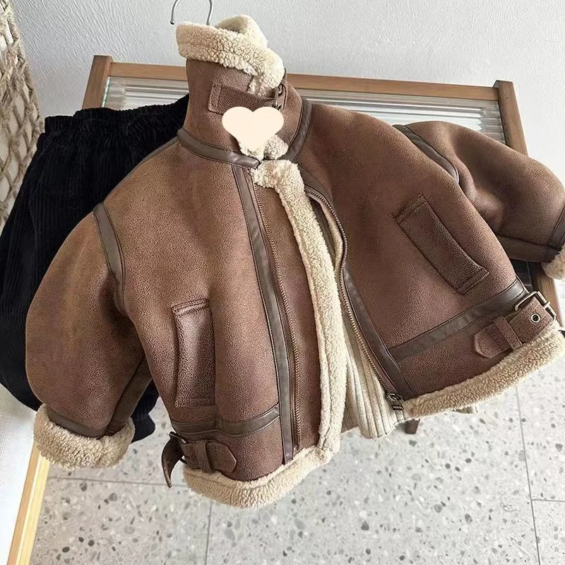Children's Thick Faux Leather Coat Boys Girls 2023 Winter New Korean Style Solid Turn-Down Collar Warm Loose Brown Zipper Jacket
Children's Thick Faux Leather Coat Boys Girls 2023 Winter New Korean Style Solid Turn-Down Collar Warm Loose Brown Zipper Jacket