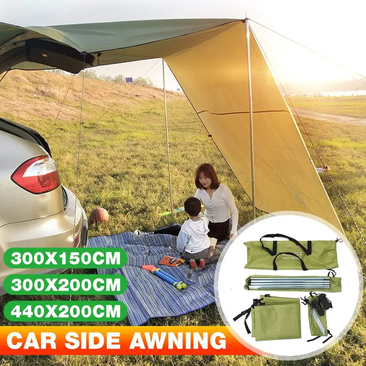 

1 Set Car Awning Sun Shelter Outdoor Camping Sun Awning Canopy Sunshade Hammock Rain Fly Tarp Waterproof Tent Shade